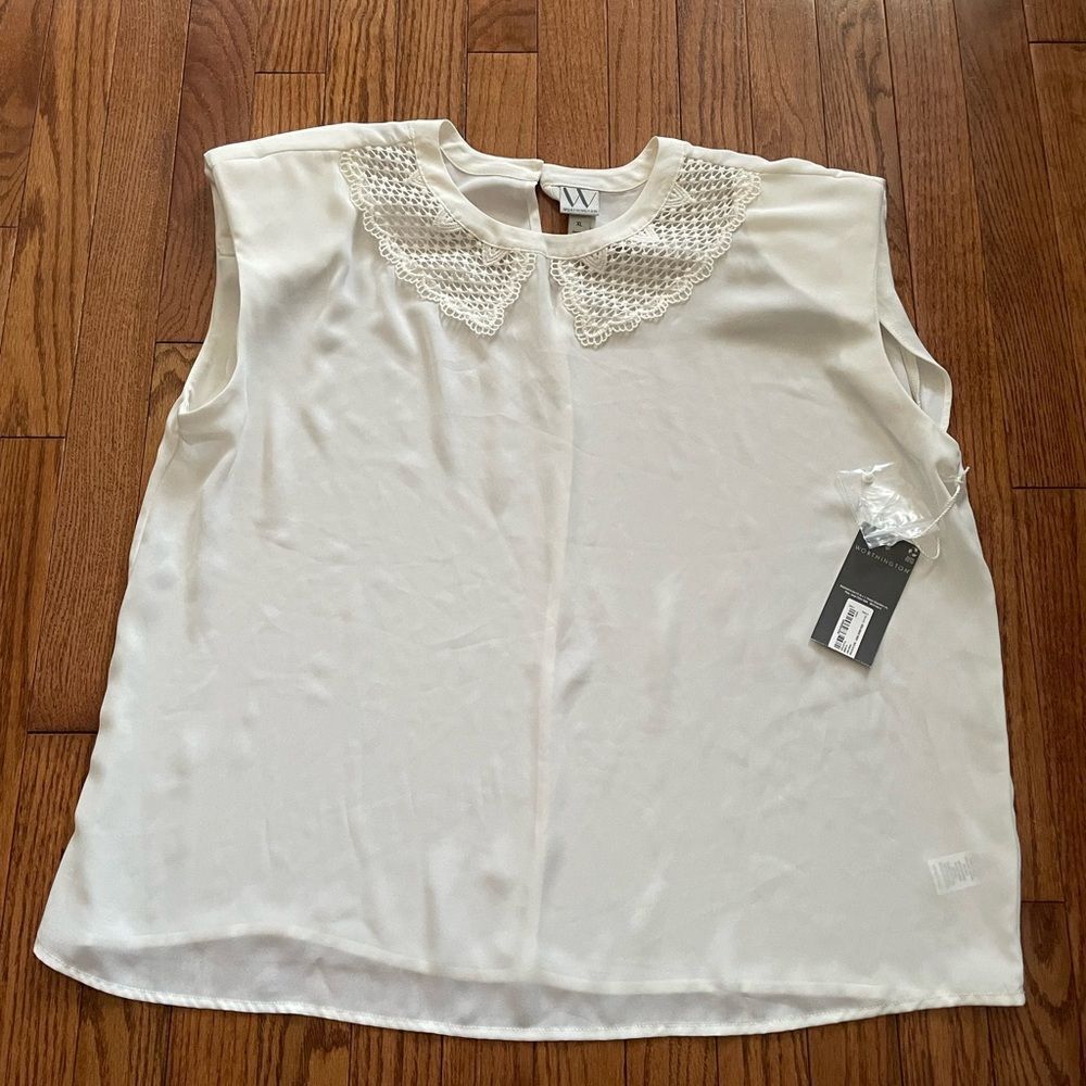 Worthington Ivory Sleeveless Blouse Lace Collar Sz XL NWT